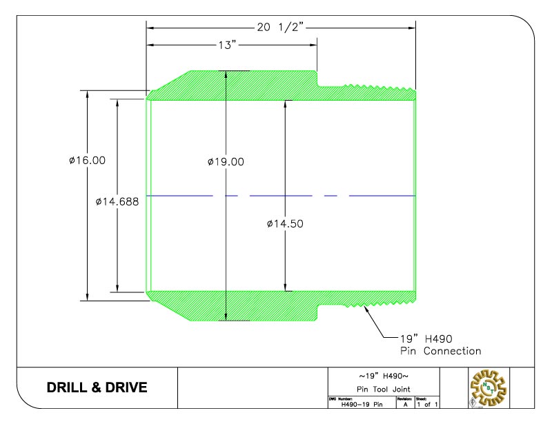 19'' H490 Pin CAD detail